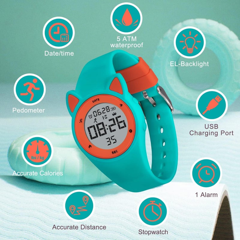 A ALPS Kids Watches for Girls Boys Digital Sport Watch with Step Counter Pedometer Vibration Alarm Clock, No App Waterproof Fitness Tracker Kids Watch Boys Girls Teens Students Ages 5-16 - Image 3